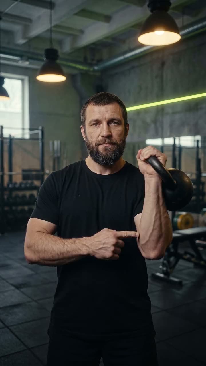 Vertical clip from a workout: a trainer demonstrates an exercise